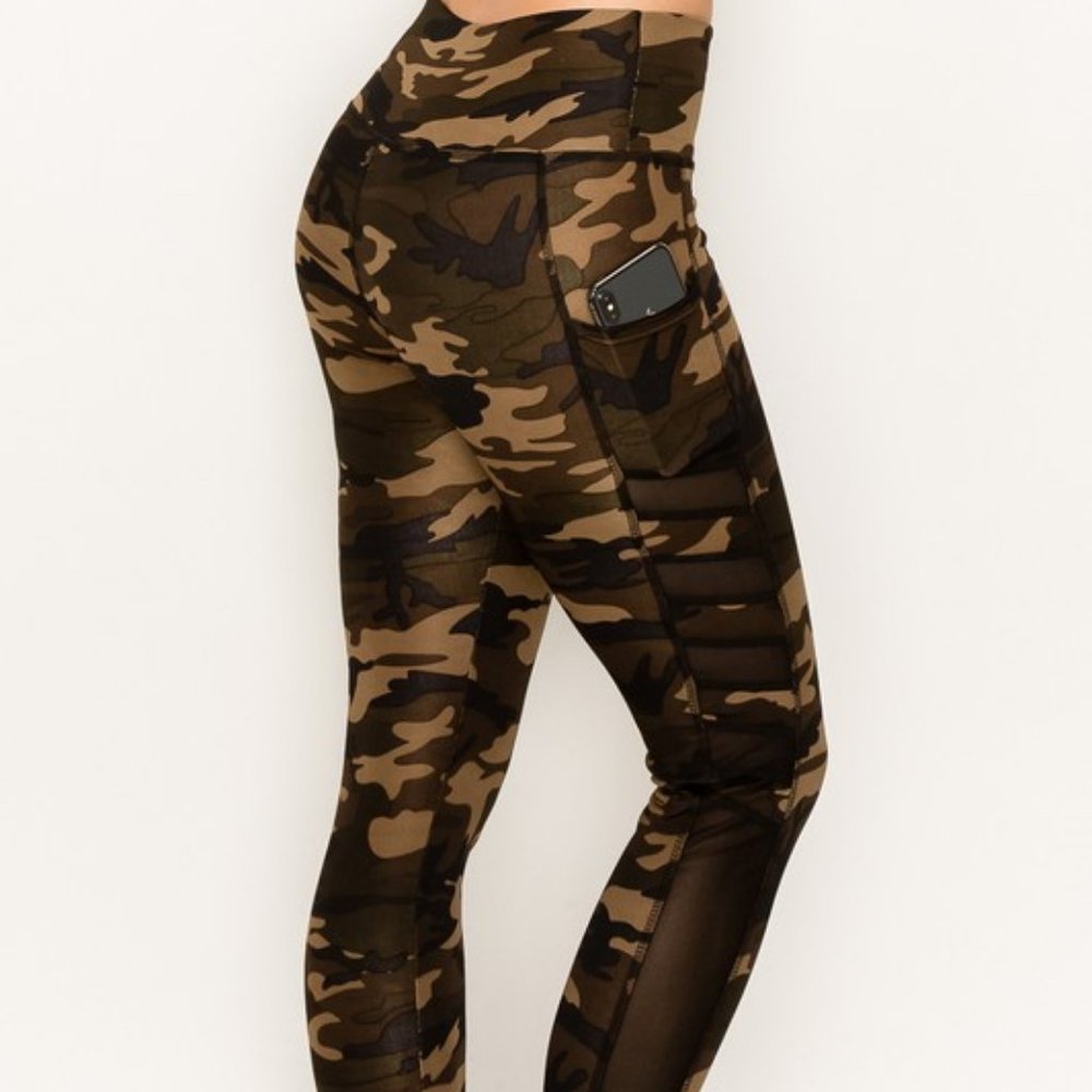 CAMOUFLAGE high waisted leggings with Mesh Inlay